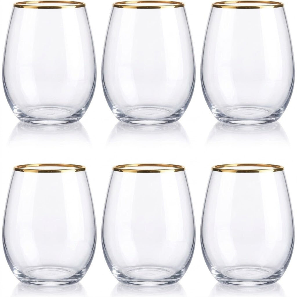 Glozini Lisbon - Drinkglazen met Gouden Rand - Set van 6 - 300ml - Waterglas