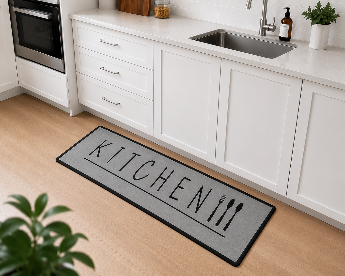 Hauskraft Kitchen Runner Kitchen - Grey - 80x200 cm - Rugs - Kitchen Carpet - Kitchen Mat - Runner Carpet - Runner Rug