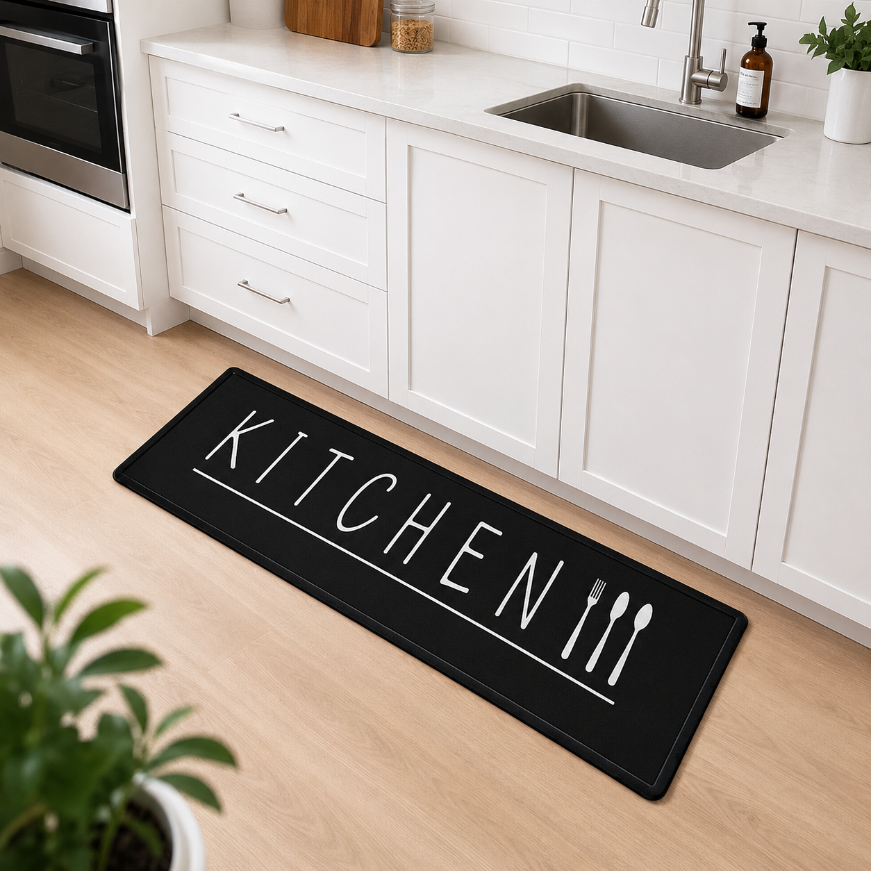 Hauskraft Kitchen Runner Kitchen - Black - 80x200 cm - Rugs - Kitchen Rug - Kitchen Mat - Runner Rug - Runner Carpet