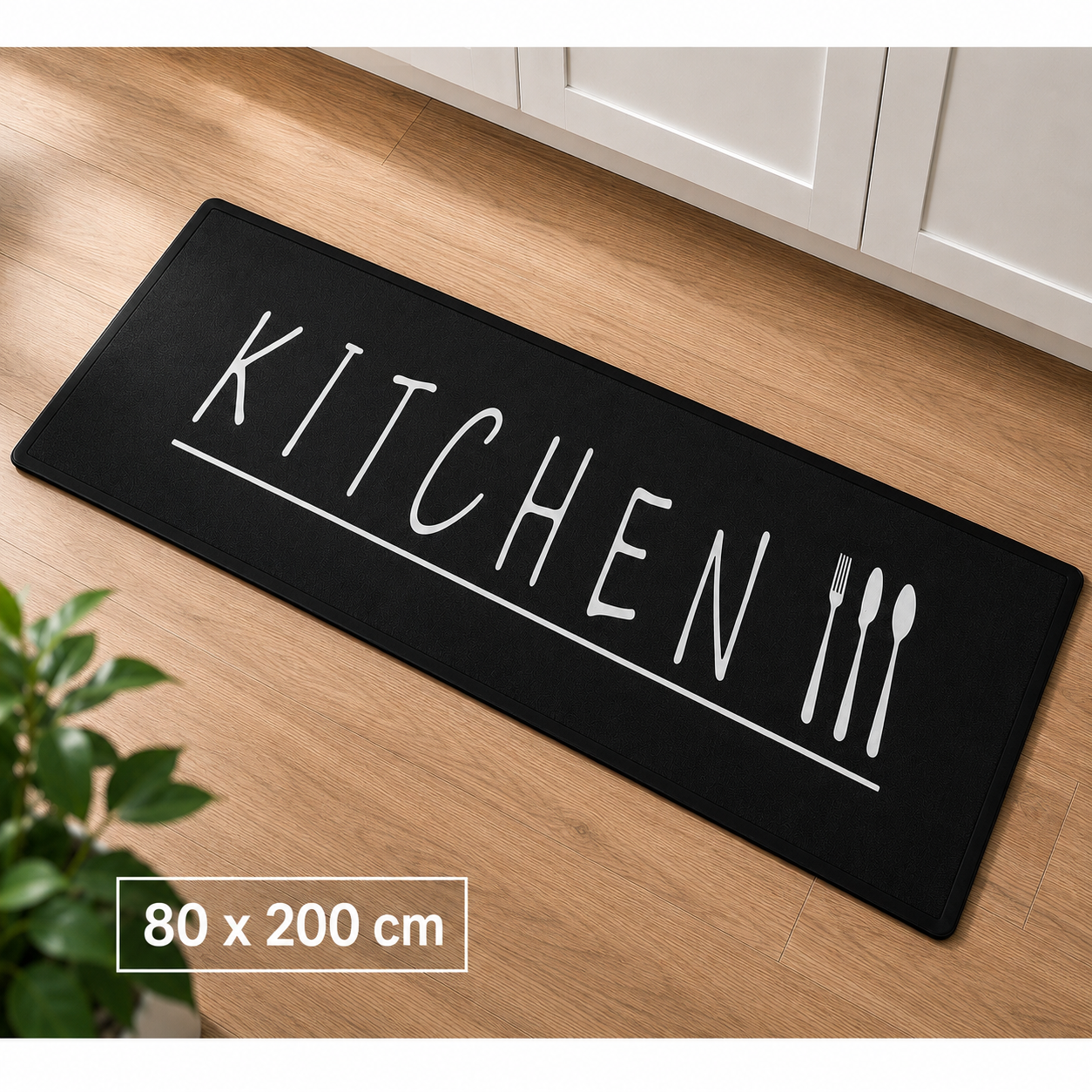 Hauskraft Kitchen Runner Kitchen - Black - 80x200 cm - Rugs - Kitchen Rug - Kitchen Mat - Runner Rug - Runner Carpet