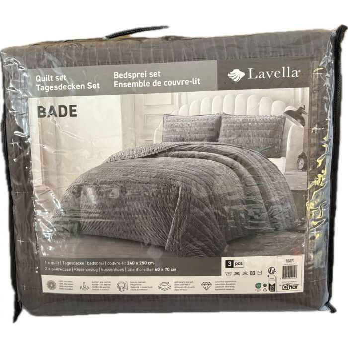 Lavella Bade Bedsprei Set 3-delig - Grijs - 250x240cm