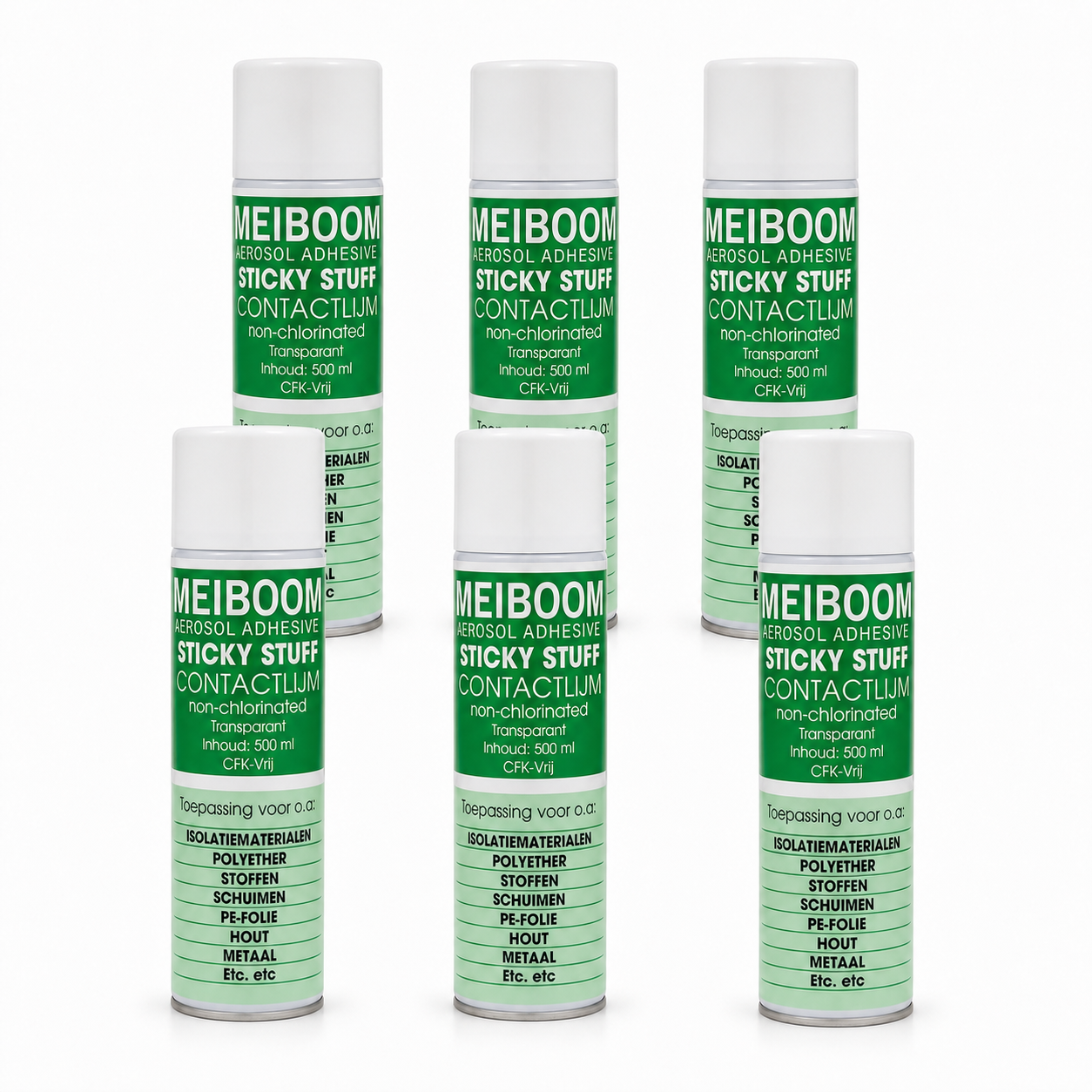 Meiboom Sticky Stuff Spuitbus - 6 Stuks - Professionele Spraylijm - Spuitlijm - Universele Contactlijm - Lijmspray - 500ML