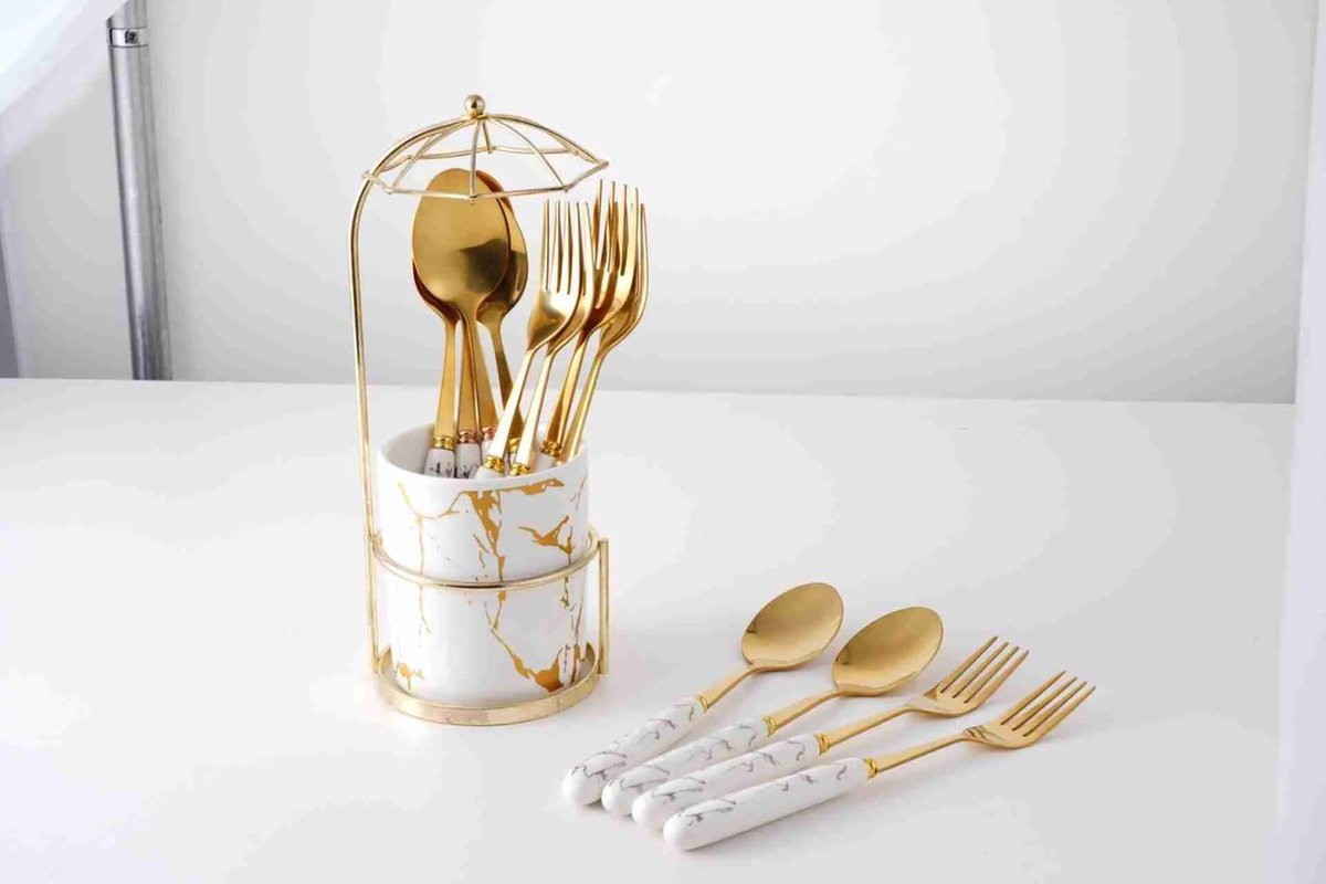 Al Sie Bestekset - 12 delig - Wit/Goud - TEKZEN