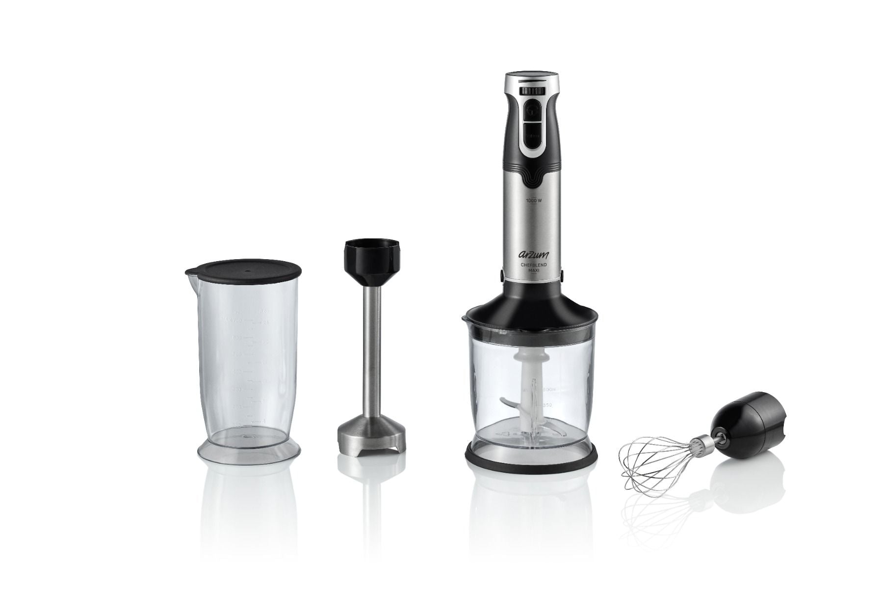 Arzum Chefblend Maxi Hand Blender Set - 1000 W - Stepless speed control - Measuring cup - Mixing beaker - Black, Stainless steel
