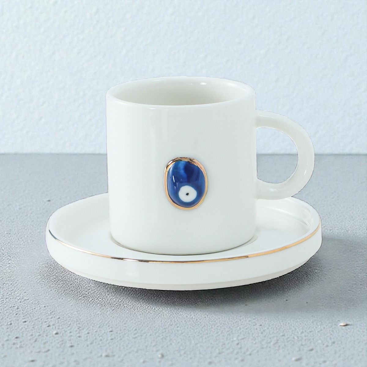 Bricard Hatira - Espresso Set with Nazar Boncuk - 12-piece - White/Gold - 125ml - Ceramic - Espresso Cups & Saucers