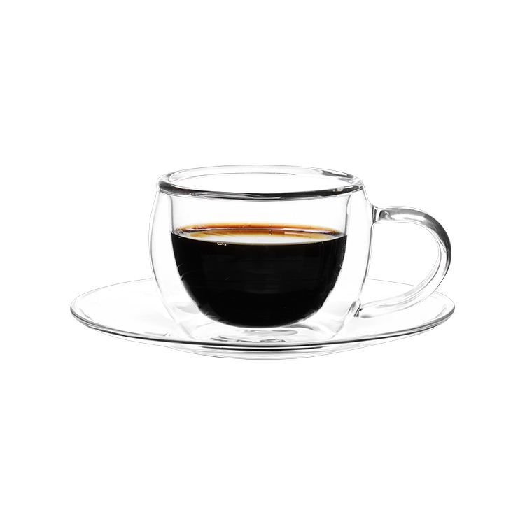 Bricard Dubbelwandige Glazen met Schotel, 80ml, Set van 2, Espresso Glas, Turkse Koffieglazen en onderzetters – aanvullende productfoto 1