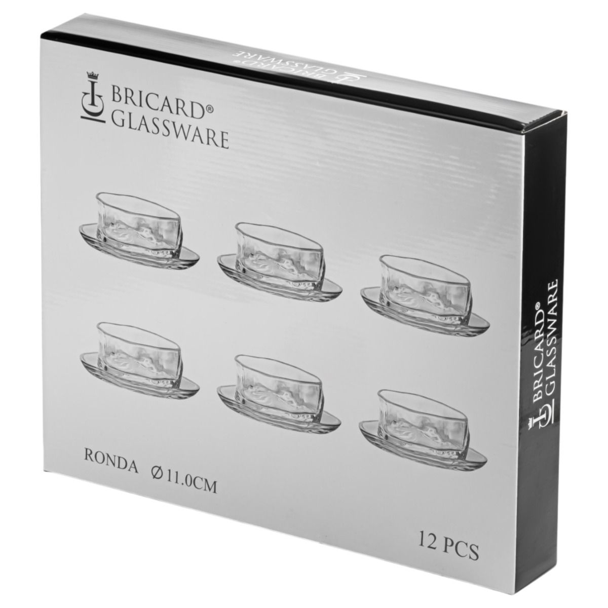 Bricard Ronda, Schaaltjes met Schotel, Ø11 cm, 12-delig, Transparant Glas – verpakking