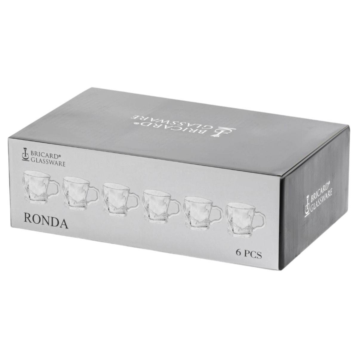 Bricard Ronda, Theeglazen met Oor, 250 ml, 6-delig, Transparant Glas – verpakking