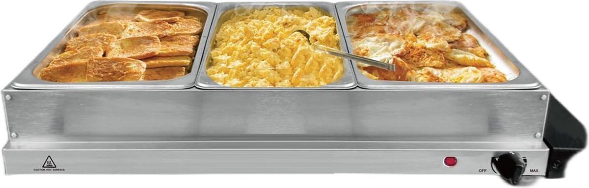 Cheffinger Buffetwarmer - Warmhoudplaat - Voedselwarmer - 3x2.4L - Roestvrij Staal - TEKZEN
