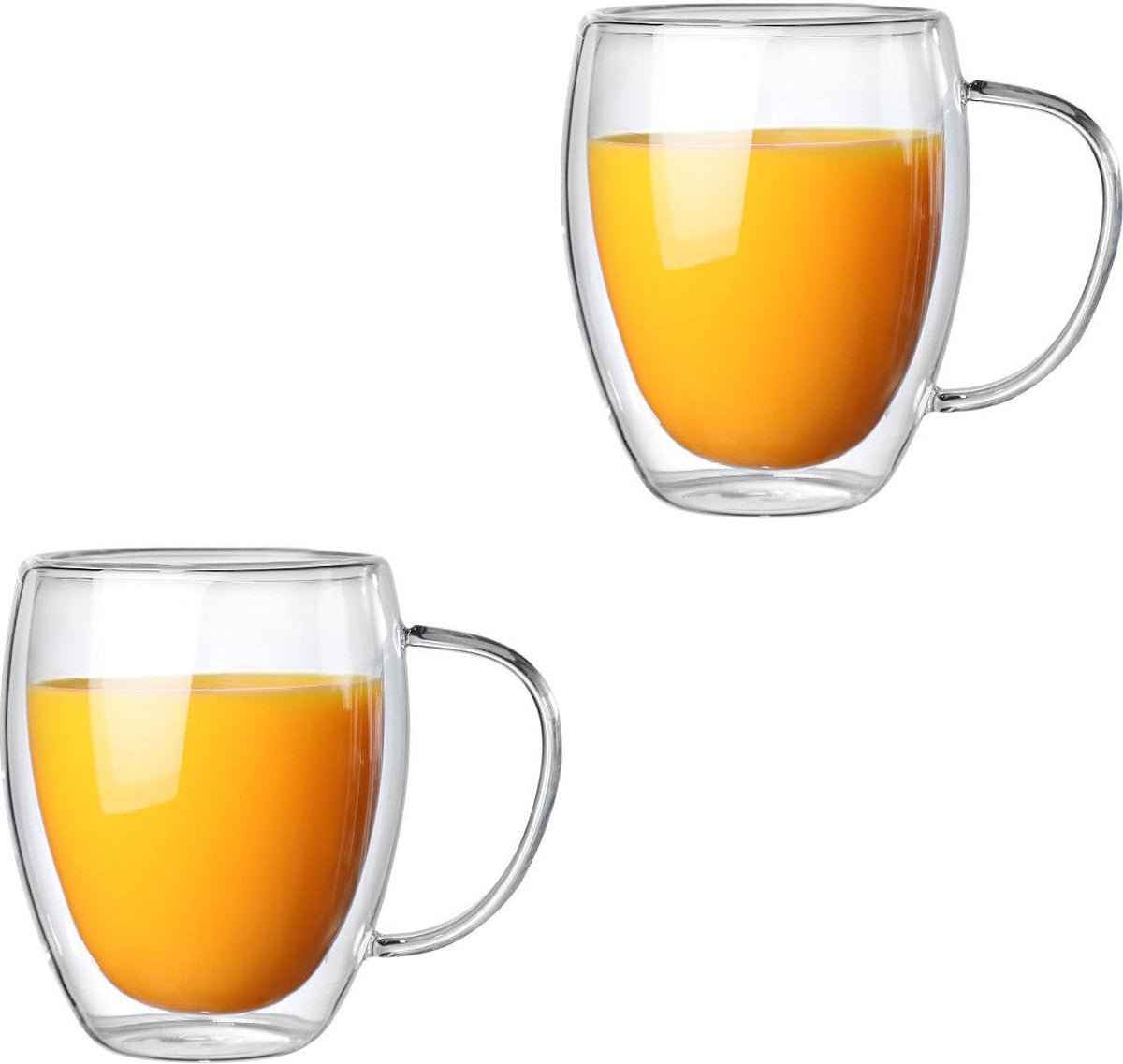 Glozini Dubbelwandige Glazen met Oor - 350 ml - Set van 8 - Koffieglazen - Theeglas - Cappuccino Glazen - Latte Macchiato Glazen Bekers