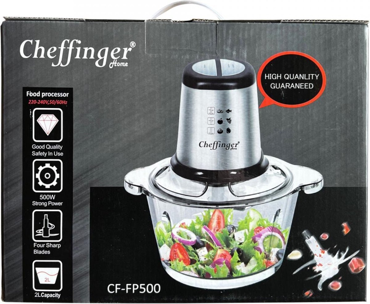 Cheffinger Elektrische Hakmolen - Glazen Kom - 500W en 1000W Extra Sterk XL - TEKZEN