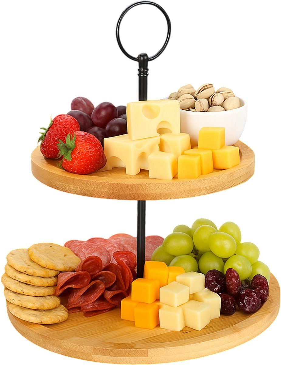Cheffinger Etagère - 2 - laags - Bamboe - Fruit - Serveerschaal - High - Tea - TEKZEN