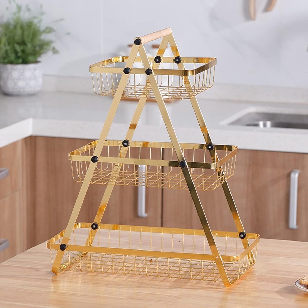 Cheffinger Etagère - 3 Laags - Goud - Fruitmand - Fruitmand Metaal - Etagère - Decoratie Schaal - Fruitschaal - TEKZEN
