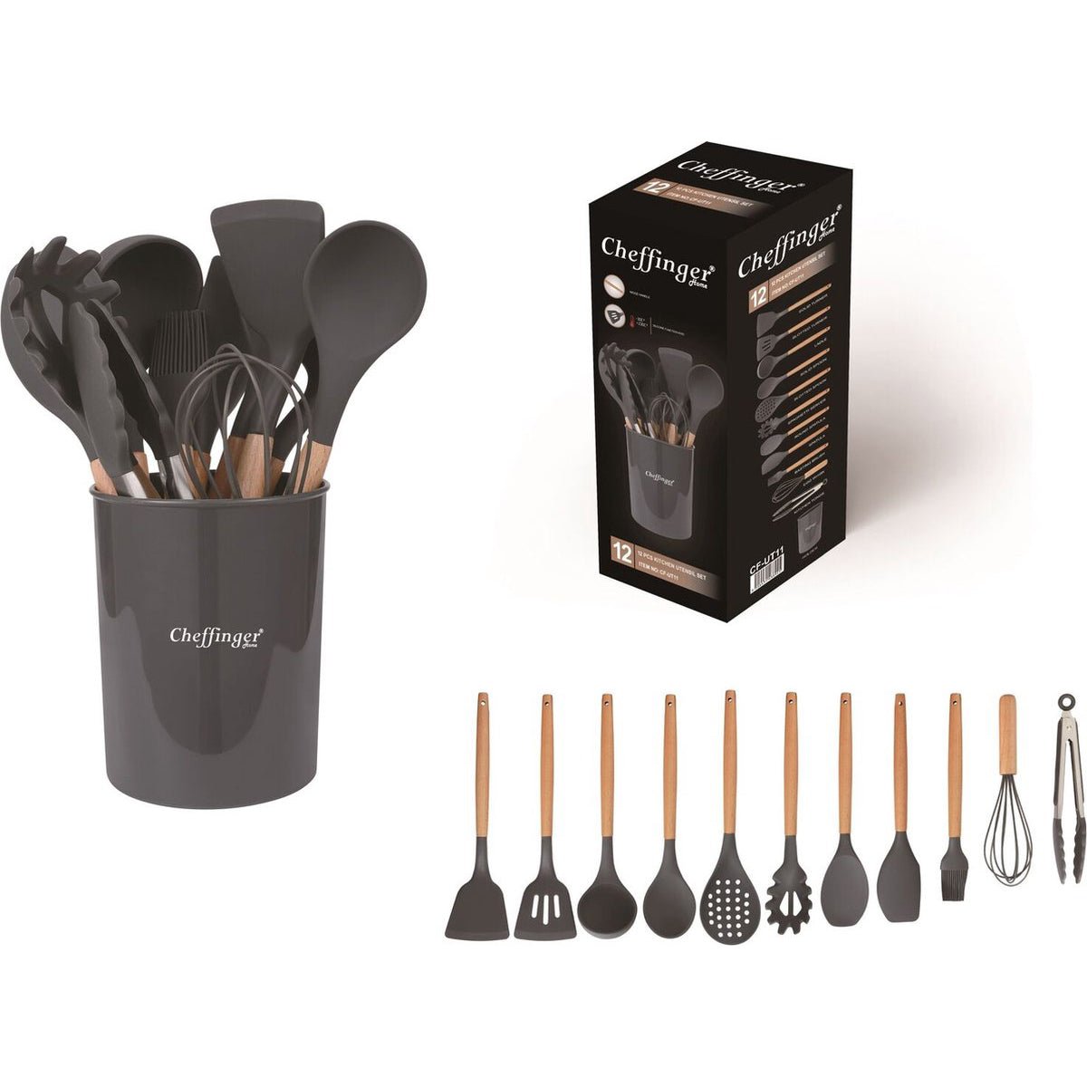 Cheffinger Kookgerei Set met Houder - 12 - delig - Keukengerei Set - TEKZEN
