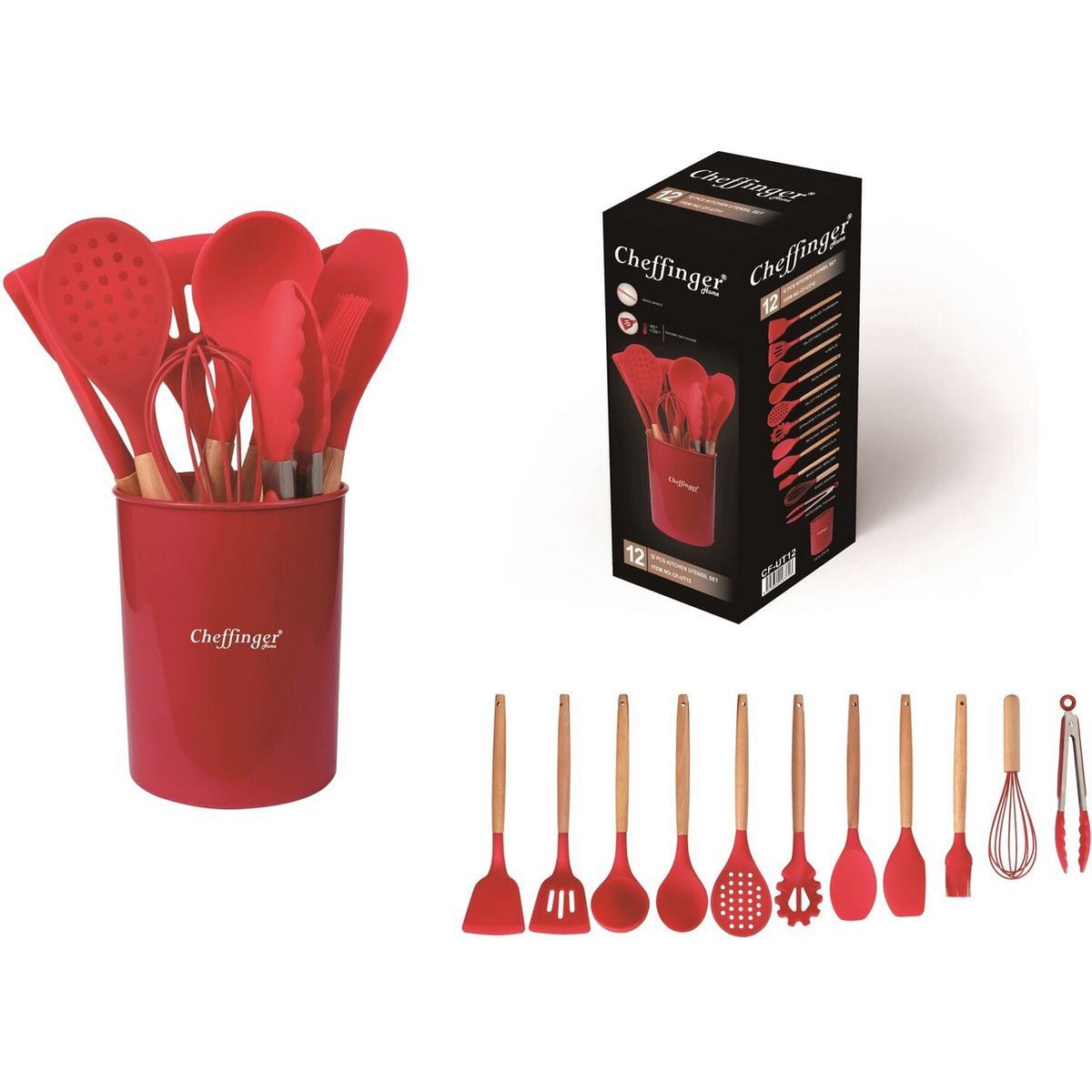 Cheffinger Kookgerei Set met Houder - 12 - delig - Keukengerei Set - TEKZEN