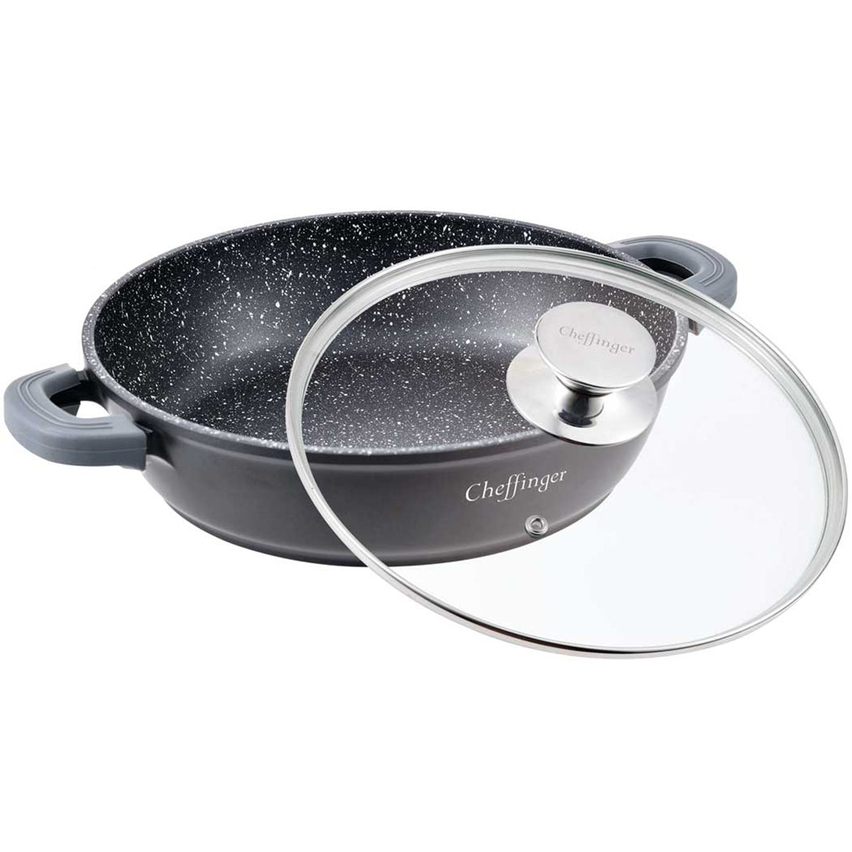 Cheffinger Lage Braadpan met Deksel - 40cm - Zwart - Inductie - TEKZEN