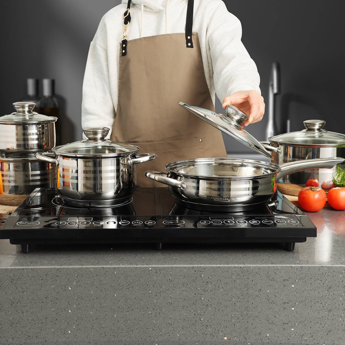 Cheffinger Pannenset - 12 - delig - Zilver - RVS - Kookpannen - Inductie - TEKZEN