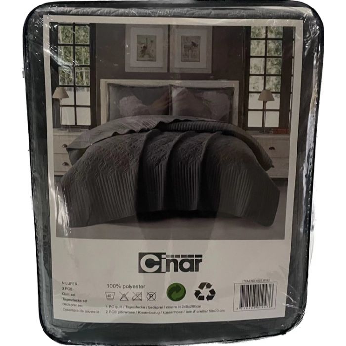 Cinar Nilufer Bedsprei Set 3-delig, Grijs, 260x240cm – foto 4