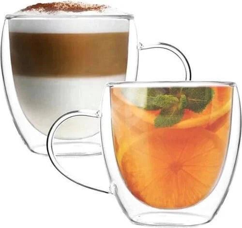 Glozini Dubbelwandige Glazen met Oor - 250 ml - Set van 8 - Koffieglazen - Theeglas - Cappuccino Glazen - Latte Macchiato Glazen - TEKZEN