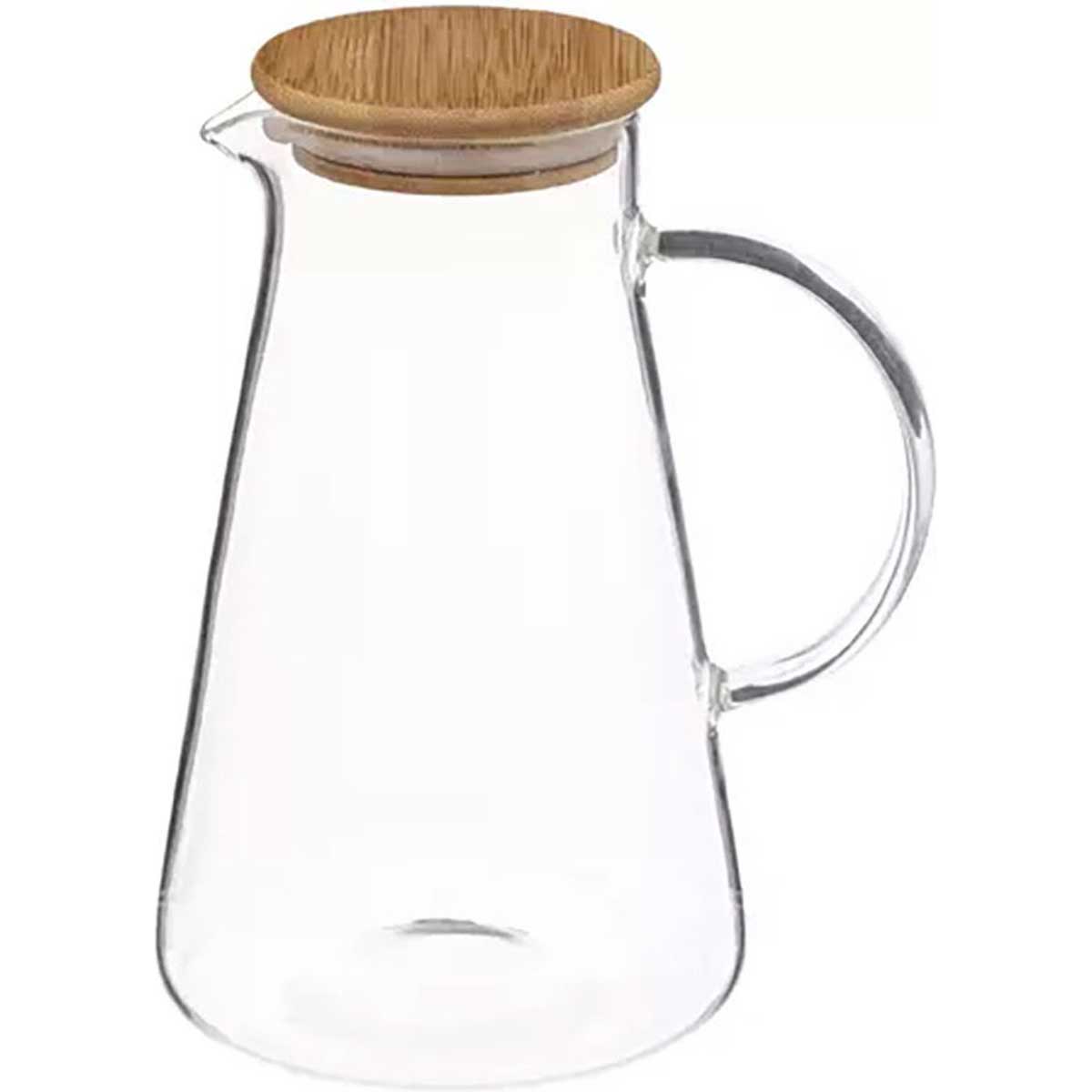 Glozini Karaf / Schenkkan met Schenktuit – 1,5 Liter – Glas met Houten Deksel - TEKZEN