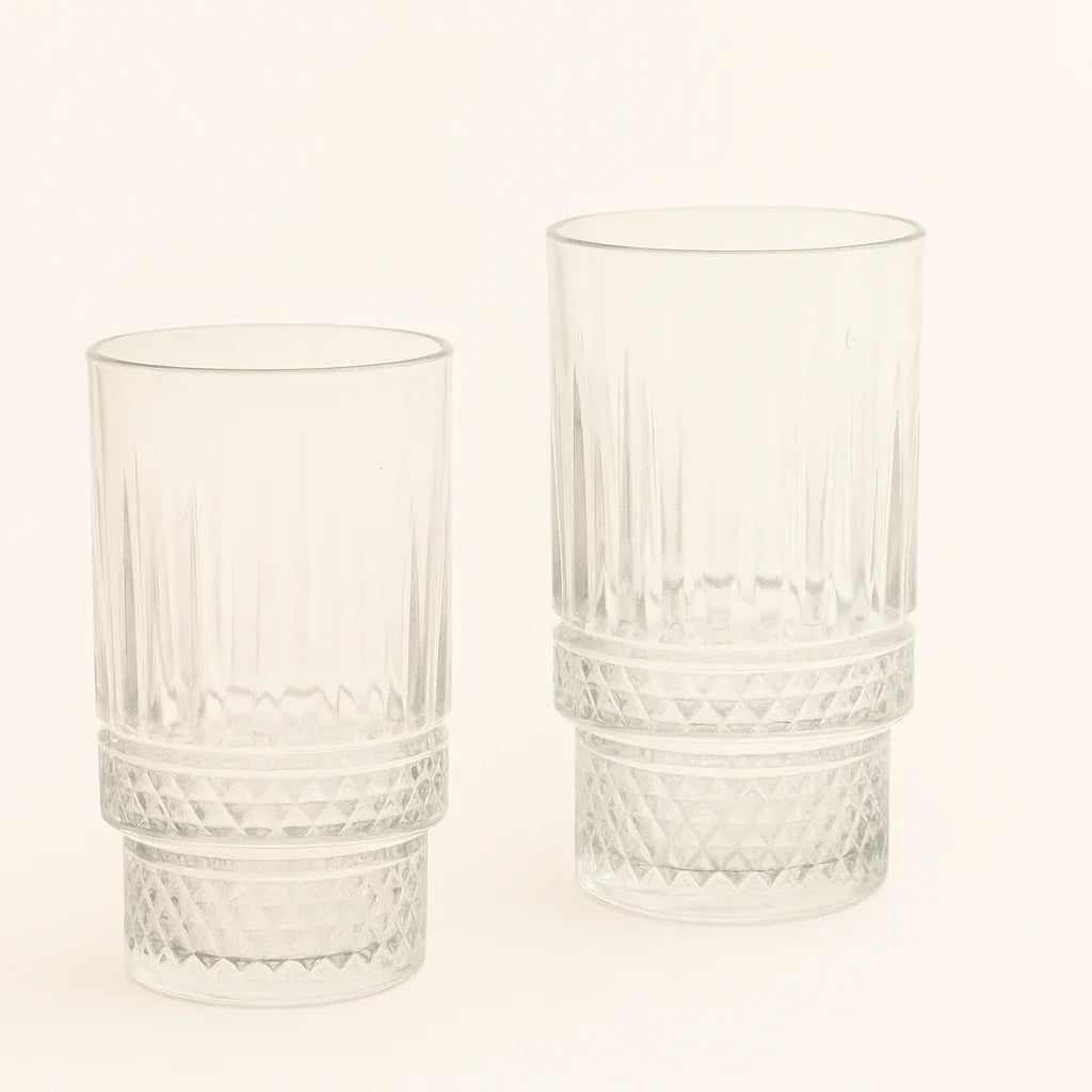 Glozini Mykonos - Geribbelde Longdrinkglazen - 330ml - Set van 6 - Cocktailglazen - IJskoffieglazen – productafbeelding 2