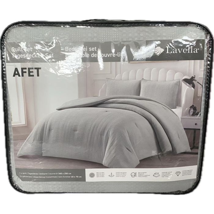 Lavella Afet Bedsprei Set, 3-delig, Grijs, 240x250 cm – vooraanzicht