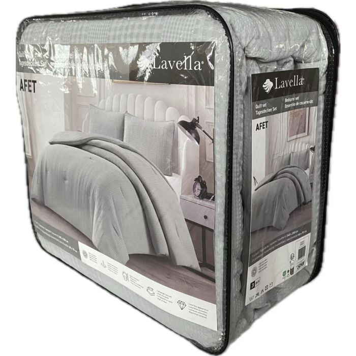 Lavella Afet Bedsprei Set, 3-delig, Grijs, 240x250 cm – zijaanzicht
