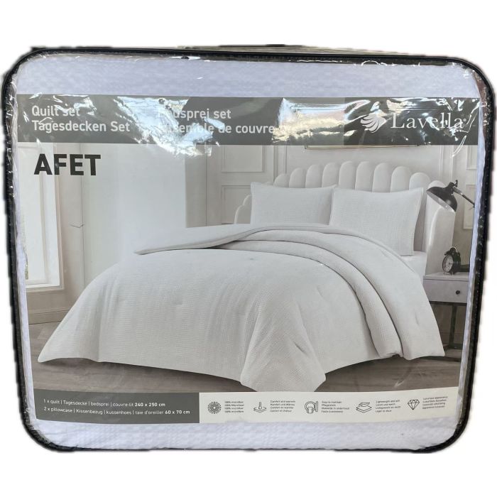 Lavella Afet Bedsprei Set, 3-delig, Wit, 240x250 cm – vooraanzicht