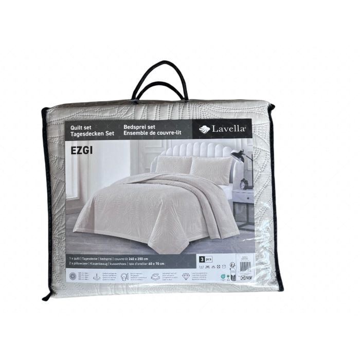 Lavella Ezgi Bedsprei Set, 3-delig, Beige, 240x250 cm – vooraanzicht