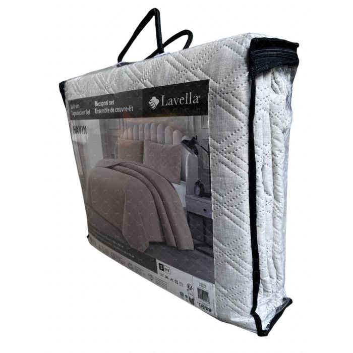 Lavella Havin Bedsprei Set, 3-delig, Beige, 240x250 cm – zijaanzicht