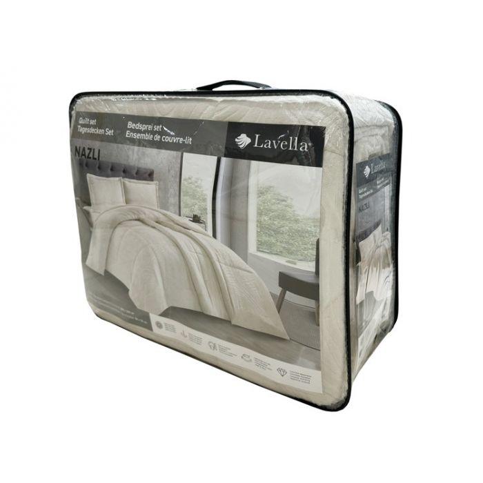 Lavella Nazli Bedsprei Set 3-delig, Beige, 260x240cm, Flanel – foto 3