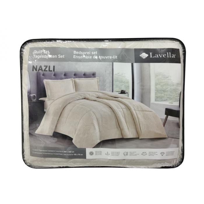 Lavella Nazli Bedsprei Set 3-delig, Beige, 260x240cm, Flanel – foto 4