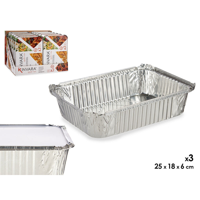 Kinvara Aluminiumschale mit Deckel - 3er-Set - 25x18x6cm - Friseursalon-Schale - Essensvorbereitung - Take Away - Einweg-Aluminiumschalen