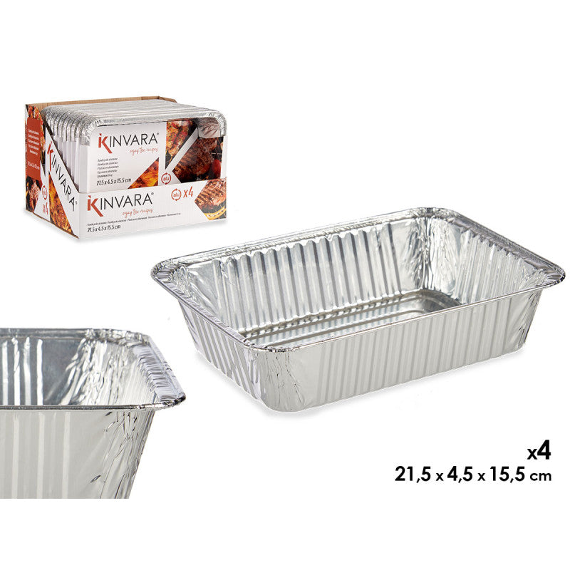 Kinvara Aluminiumschale - 4er-Set - 21,5x15,5x4,5cm - Friseur-Schale - Prep Meal - Take Away - Einweg-Aluminiumschalen