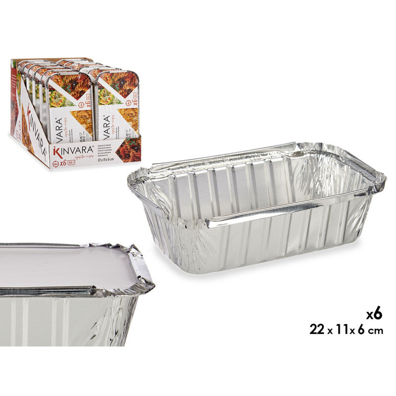 Kinvara Aluminiumschale mit Deckel - 6er Set - 22x11x6cm - Friseursalon Schale - Essensvorbereitung - Take Away - Einweg-Aluminiumschalen