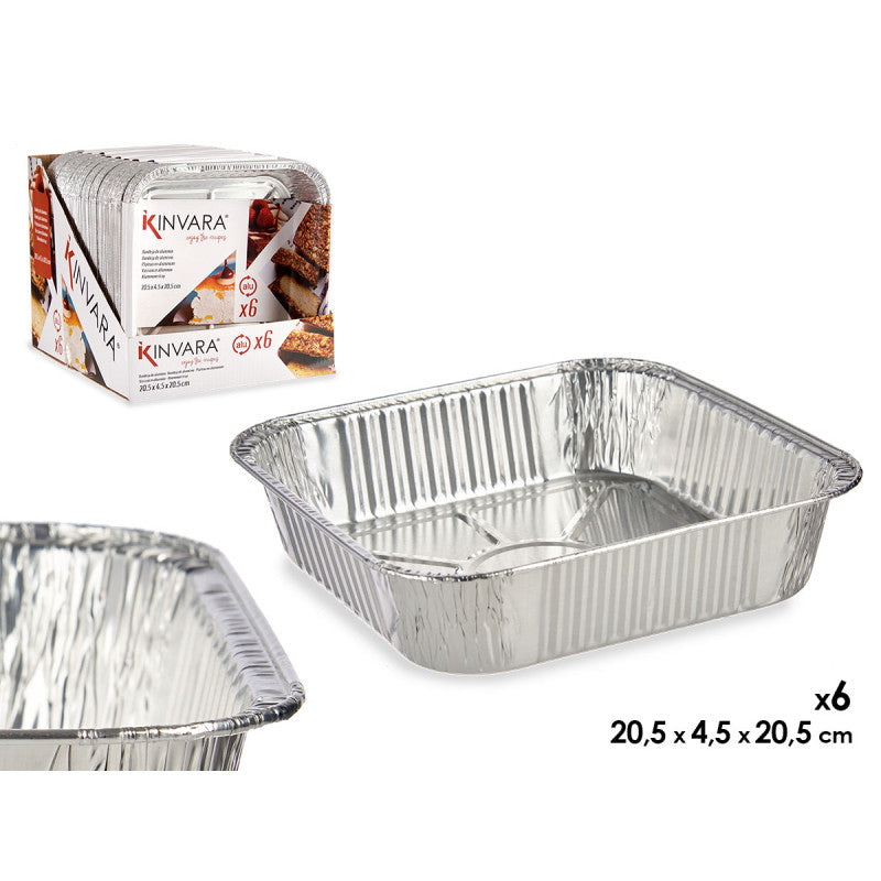 Kinvara Aluminiumschale – 6er-Set – 20,5x20,5x4,5 – Friseurschale – Essensvorbereitung – Take Away – Einweg-Aluminiumschalen