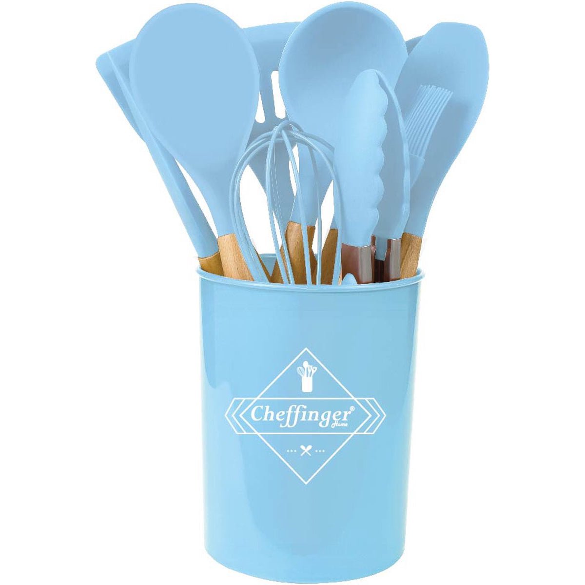 Cheffinger Keukengerei Set met Houder – 12-delig – Lichtblauw – Kookgerei Set