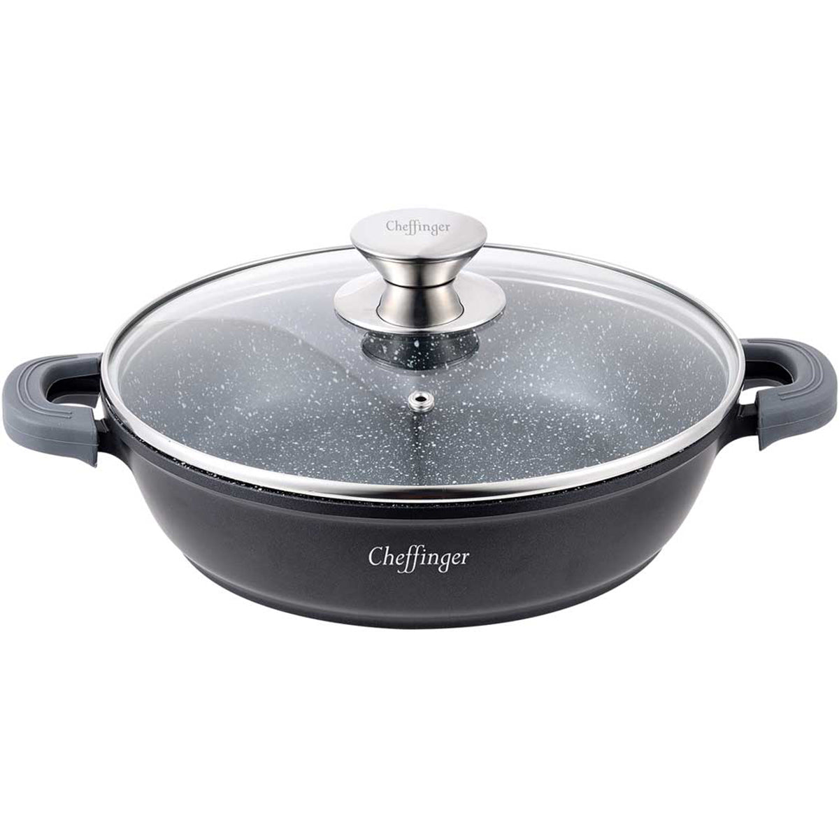 Cheffinger Lage Braadpan met Deksel – 40cm – Zwart – Inductie