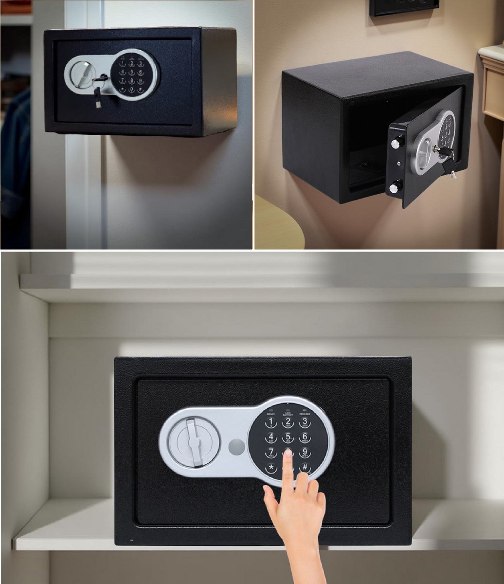 Stark's Safe - Electronic Combination Lock and Emergency Key - Money Safe - Jewelry Safe - 30x38x30cm - Black