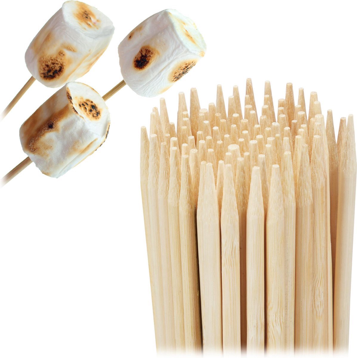 Kadirelli Bamboe Barbecue Skewers 20cm - Set van 100 Stuks - Satéprikkers - Voor Grillen van Cocktails, Fruit, Burgers en Marshmallows