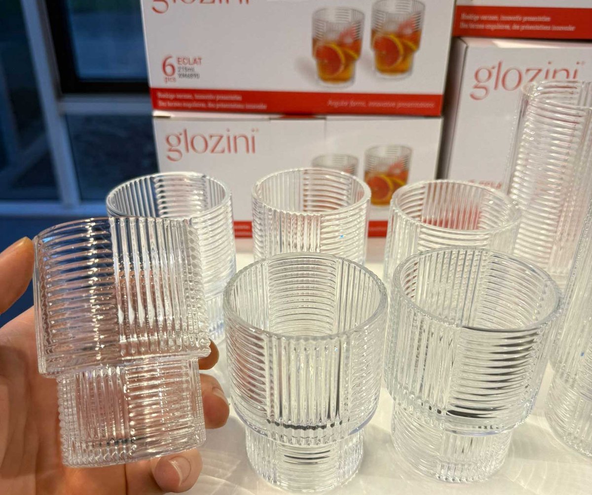 Glozini Eclat - Ribbed Long Drink Glasses - 215ml - Stackable - Set of 6 - Matcha Glasses - Latte Glasses - Cocktail Glasses