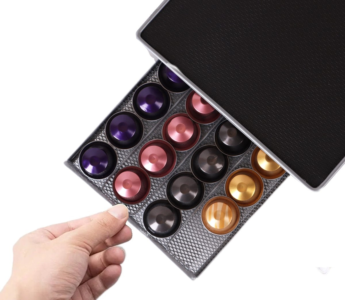 Cheffinger - Nespresso Kapselhalter mit Schublade - 40 Tassen - Tassenhalter - Espresso Kaffeepad- und Tassenhalter - Schwarz
