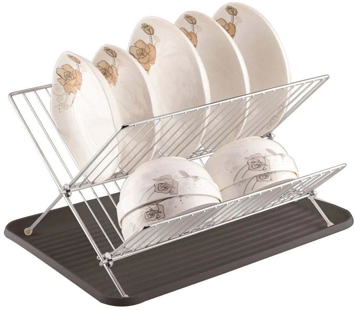Cheffinger Abtropfgestell mit Abtropfschale - 2-stöckig - Silber - Geschirrabtropfständer Trockengestell