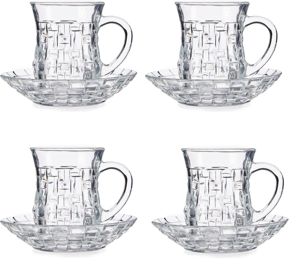 Vivalto Teeglas mit Untertasse und Henkel – 125ml – 4er Set – Türkische Teegläser