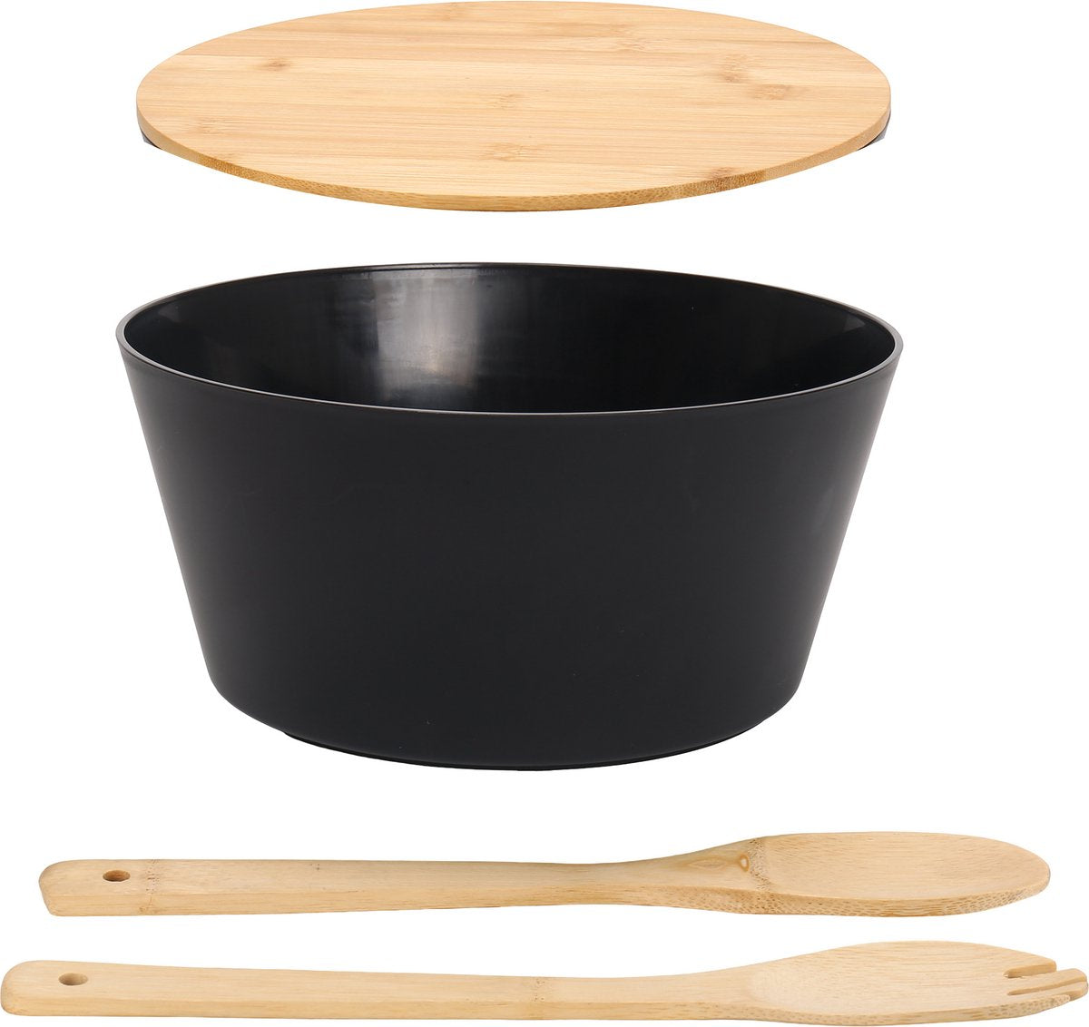 Cheffinger Salatschüssel-Set – 4-teilig – Bambus – Salatschüssel – Inkl. Servierlöffel & Gabel