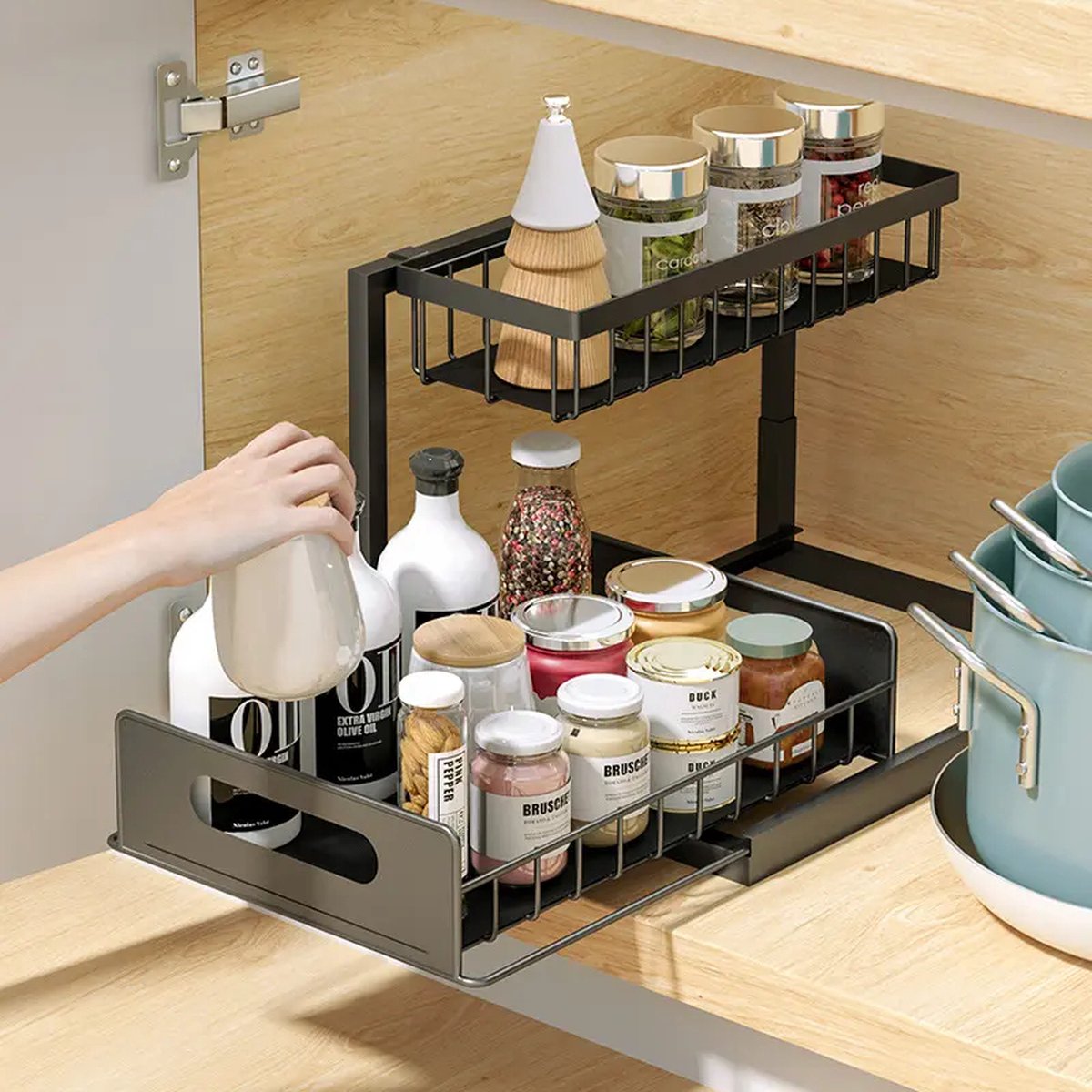 Cheffinger Gootsteenkast Organizer - Uitschuifbaar - Afdruiprek - Keukenkast Organizer - Keuken Organizers - Organizer - Gootsteenrek - Keukenlade