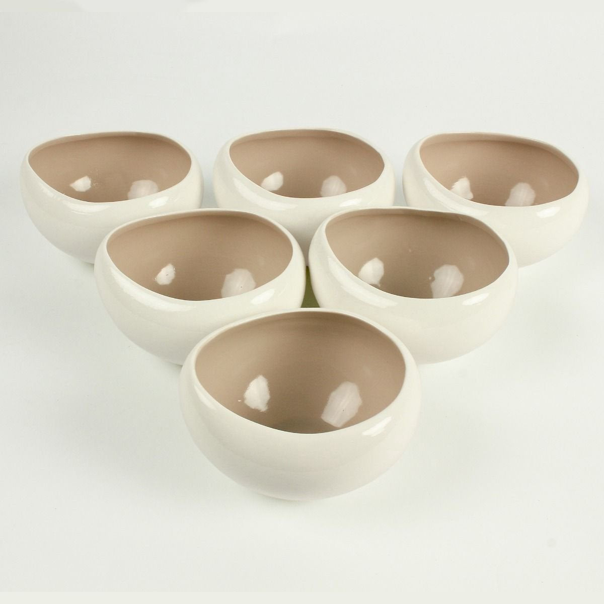 Bricard Barles Crockery Set - 6-piece - White/Taupe - Ø12.2x11.5x7.6cm