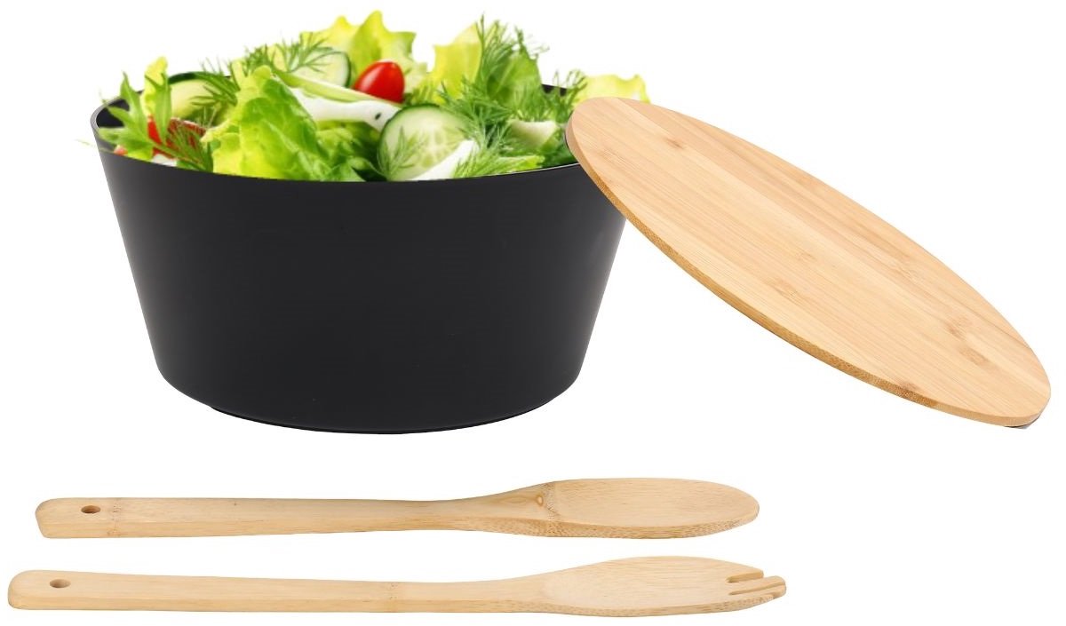 Cheffinger Salatschüssel-Set – 4-teilig – Bambus – Salatschüssel – Inkl. Servierlöffel & Gabel