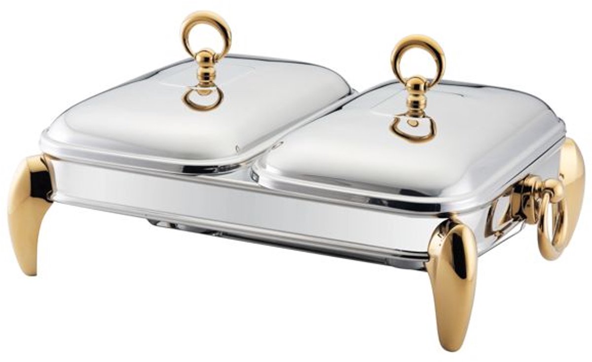 Ferveo Calef Double Chafing Dish - 2x 1.5L - Silver/Gold - Food Warmer - Buffet Warmer