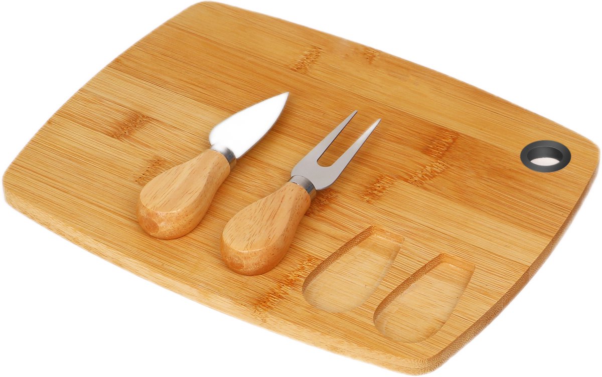 Cheffinger Cheese Board with 2 Cheese Knives - Bamboo - Cheese Platter - Serving Board